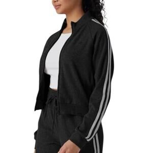 NWOT Halara Ribbed Stand Collar Long Sleeve Zipper Jacket Black Stripe Medium